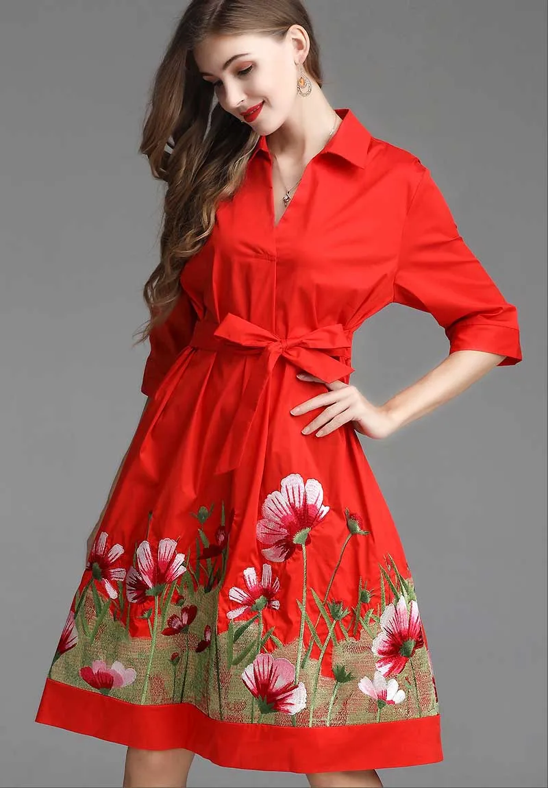 Винтаж осень вышивкой в народном стиле ветровка платье женские семь четверти