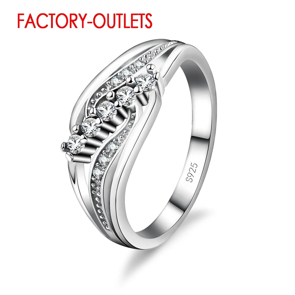 925 Sterling Silver Bridal Ring Classic Fashion Jewelry Cubic Zirconia Prong Setting Gift For Women Girls Wholesale