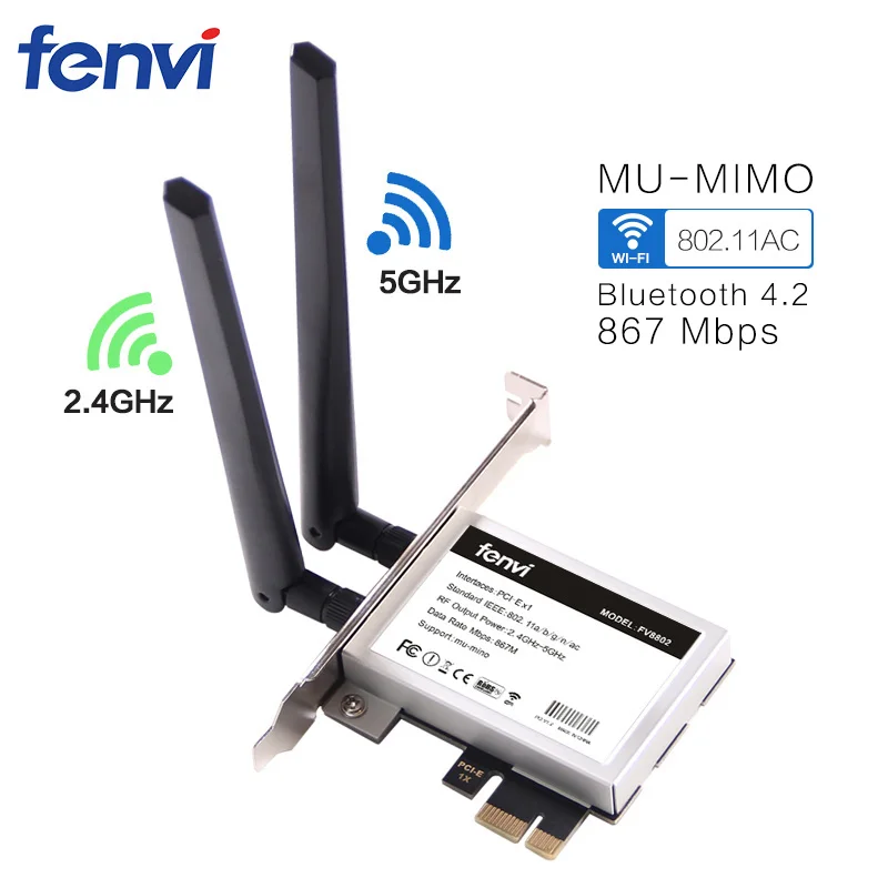 Настольный адаптер Fenvi PCi e 1200 Мбит/с Wi Fi беспроводная антенна AC 8265 802.11AC PCI Express для