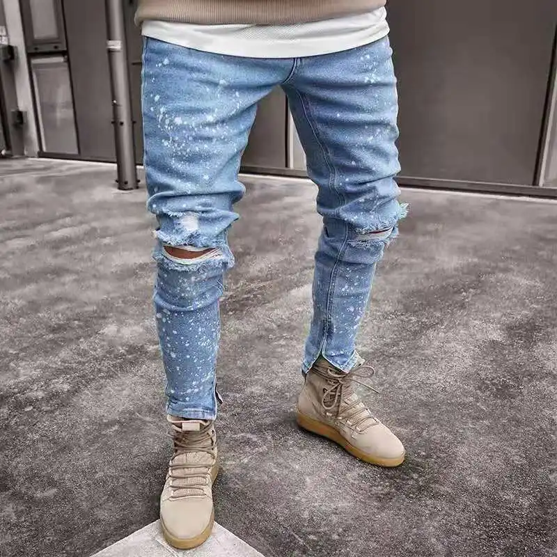 

HOMMES Jeans for Men's Skinny Stretch Repaired Jeans Dark Blue Hip Hop Distressed Super Skinny Slim Fit Cotton Comfortable