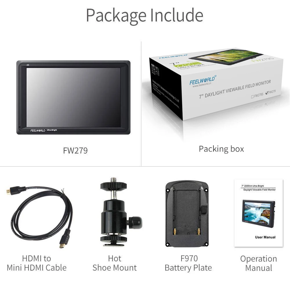 FEELWORLD FW279 7 дюймовый ультра яркие красные/зеленые/2200nit на Камера полевая DSLR монитор
