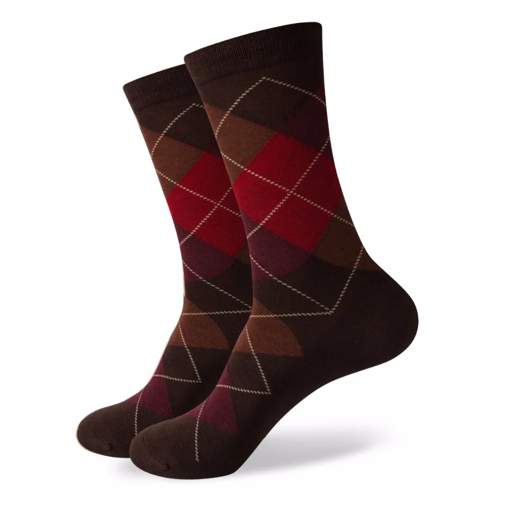 Матч Для мужчин Красочные Argyle хлопок экипажа Носки бренд Бизнес (5 пар/лот)|crew