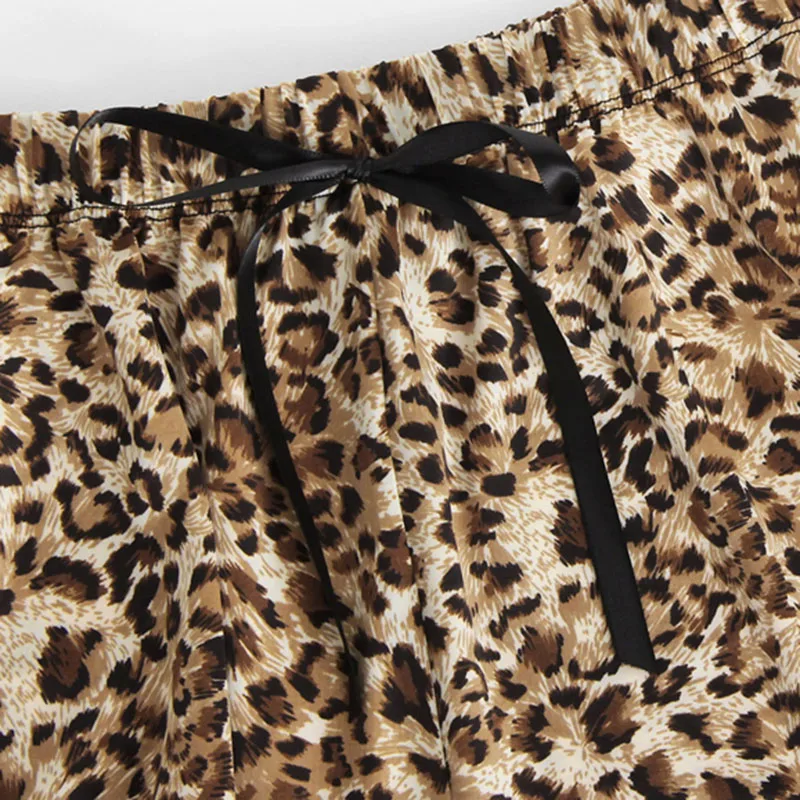 COLROVIE Lace Insert Leopard Cami Top And Shorts PJ Set Женская пижама без рукавов с v-образным вырезом Весенняя Сексуальная Ночная одежда