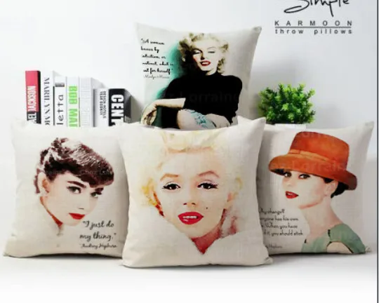 

Free shipping/classic watercolor Monroe Hepburn cotton pillowcase cushion for leaning on of 43 * 43 No Inner