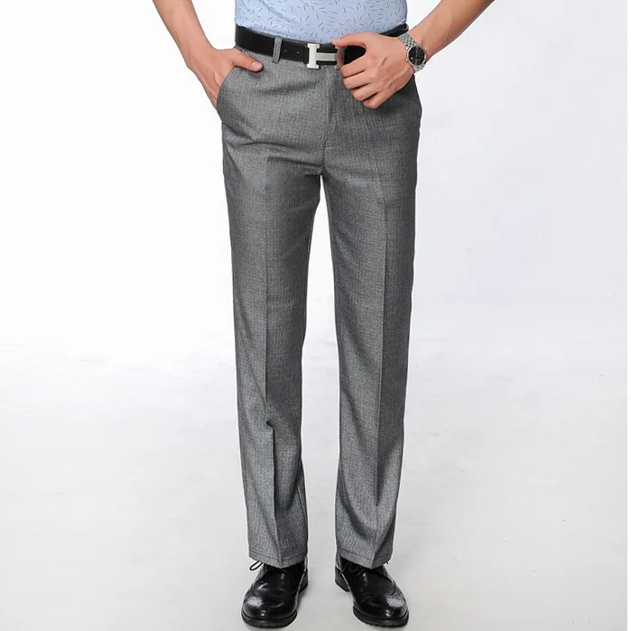 Light grey Мужские брюки летние тонкие деловые повседневные мужские прямые брюки среднего возраста удобные брюки с высокой талией против морщин - Цвет: Light grey