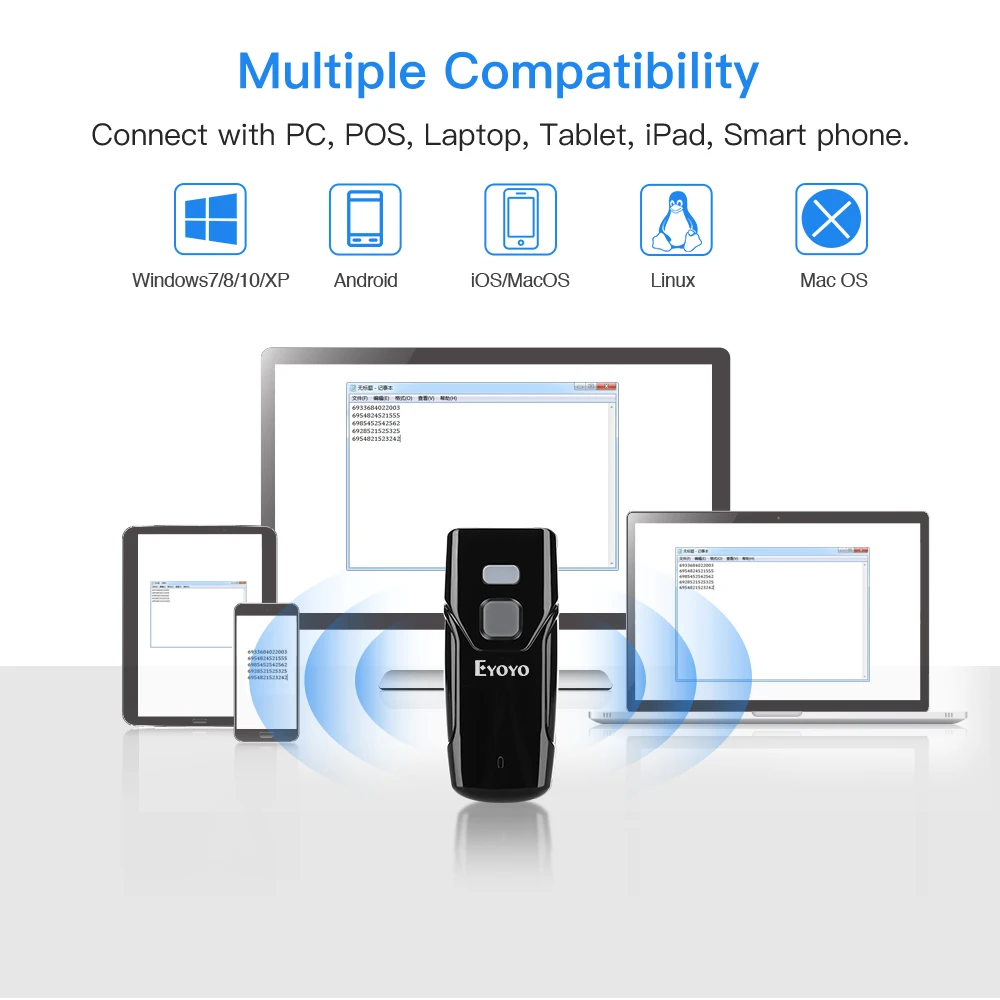 Мини сканер штрих кода Eyoyo 1D QR 2D с Bluetooth 2 4 ГГц|Сканеры| |