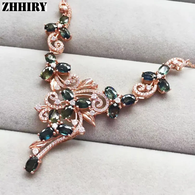Женское ожерелье из серебра 925 пробы с сапфировым камнем|pendant jewelry|sapphire necklace925 sterling