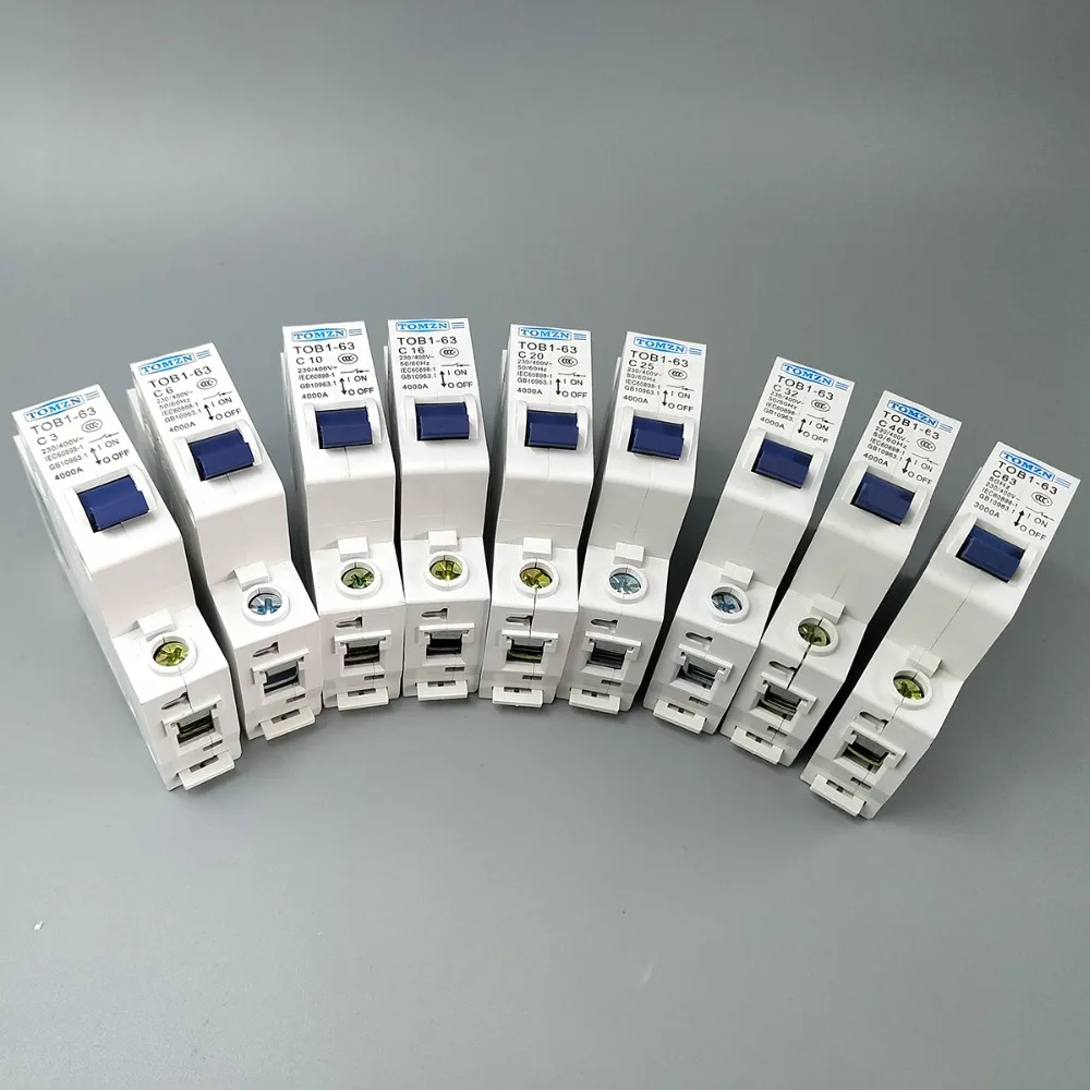 1P AC MCB TOB1-63 C Тип 230/400 В ~ 50 Гц/60 Гц мини-выключатель 3A 6A 10A 16A 20A 25A 32A 40A 50A 63A
