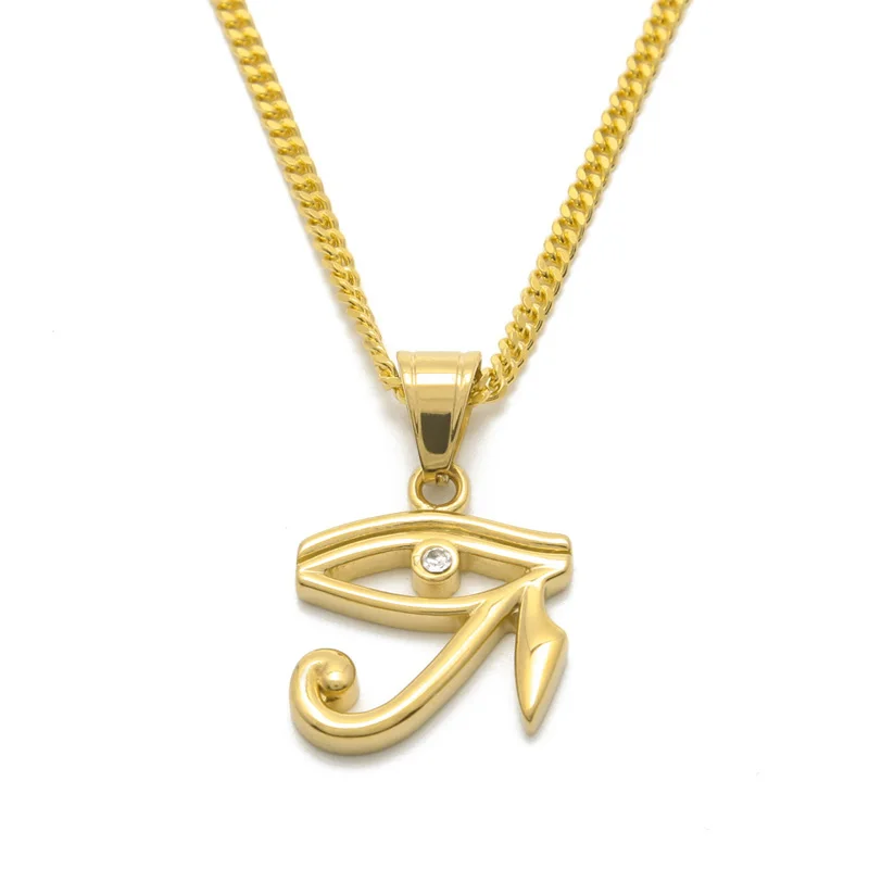 Manerson Stainless Steel Gold color Egyptian Eye of Horus pendant necklace hip hop necklaces for unisex Bling jewelry | Украшения и