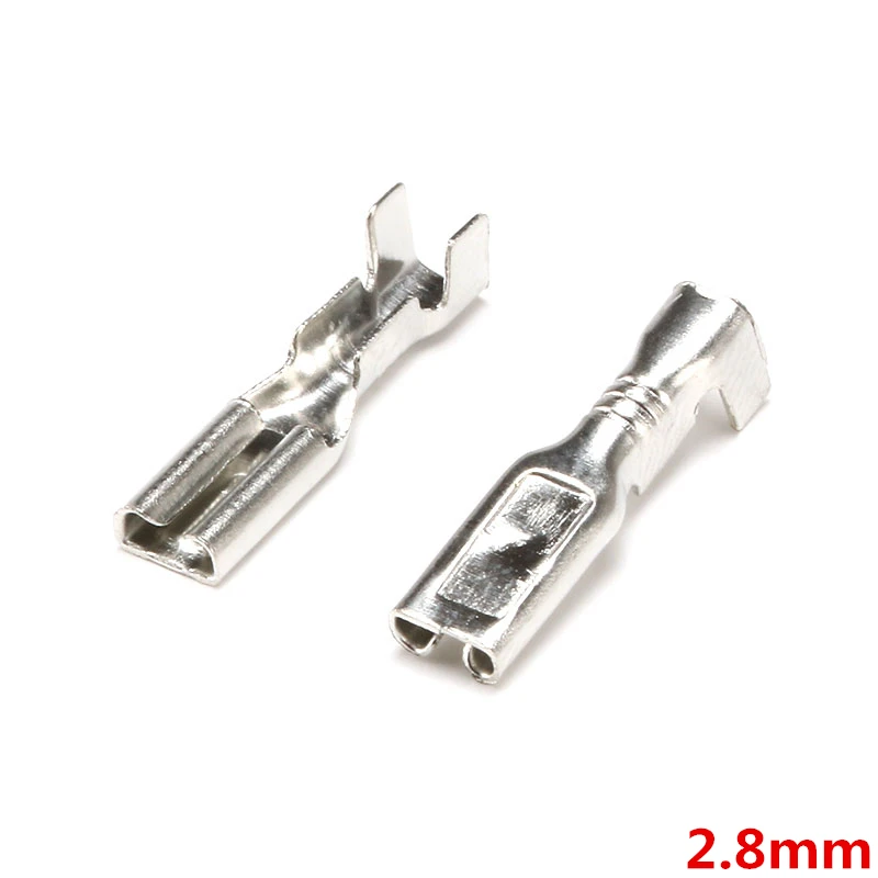 2.8mm Female 100 шт./лот, 2,8 мм, 4,8 мм, 6,3 мм, латунь, обжимной терминал, мужской, женский, лопата, разъемы, изоляционный рукав, 22-16AWG - Цвет: 2.8mm Female