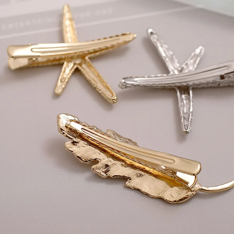 Женская заколка для волос с листьями и перьями металлическая Геометрическая