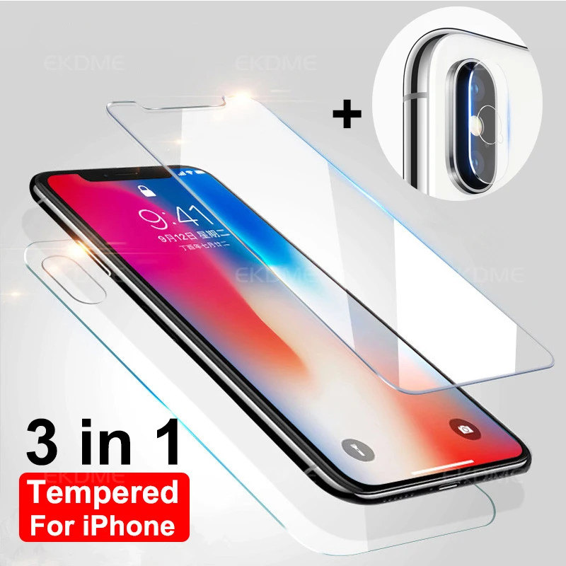 Защитное стекло 3 в 1 закаленное для iPhone XS Max X 7 8 Plus XR|Защитные стёкла и плёнки