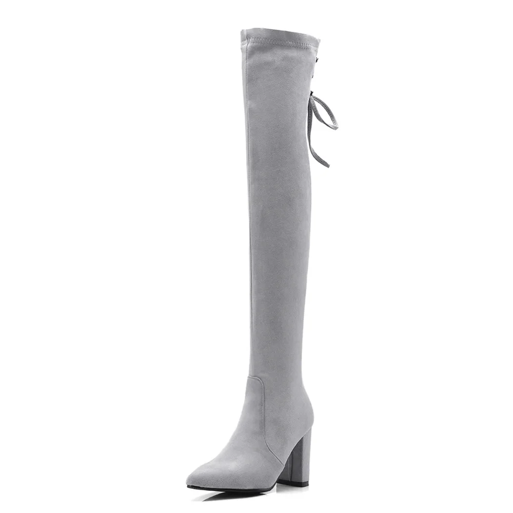 Gray Thick Lining Распродажа; Новинка; Зимние удобные женские сапоги для верховой езды; Цвет черный, серый; женская обувь на высоком каблуке; большие размеры 11, 32, 43, 46; AN831 - Цвет: Gray Thick Lining