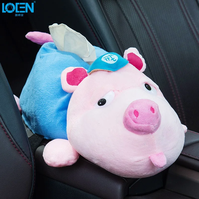 Pink Pig Креативные милые плюшевые украшения-игрушки для сидения автомобиля подвесная коробка из ткани лайки животные бумажный держатель Универсальный Авто салфетка спинка сиденья - Название цвета: Pink Pig