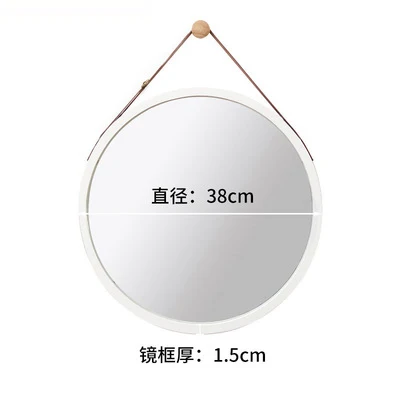 D38cm-White Круглое настенное зеркало из искусственной кожи, декоративное зеркало с подвесным ремешком для ванной комнаты, зеркало для макияжа, включая крючок, домашний декор mx3071411 - Цвет: D38cm-White