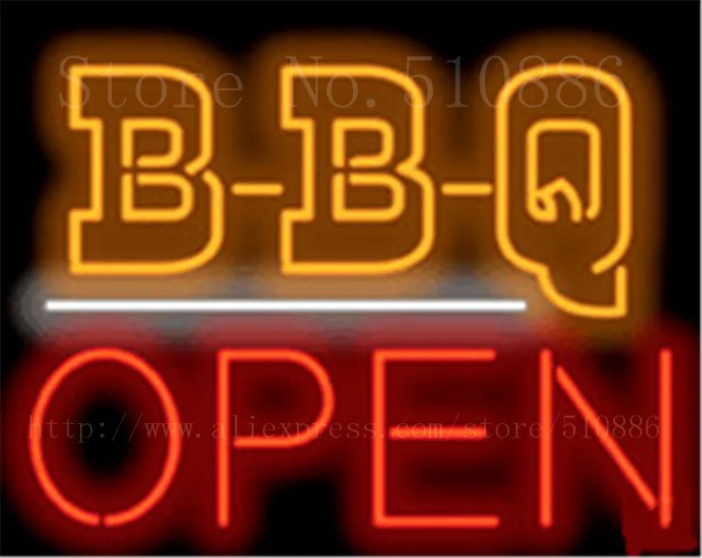 

B-B-Q открытый шашлыки барбекю стеклянная трубка Неоновая вывеска бизнес ручной работы светильник открытый магазин вывески 19 "x 15"