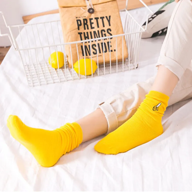 Howfits Women Ankle Funny Cute Harajuku Socks Cotton Fruits White Pink Cherry Peach Avocado Banana Cartoon Streetwear | Женская одежда