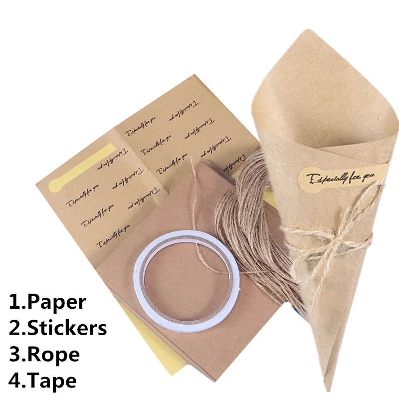 Paper Rope Stick Tap LBSISI Life 50 шт. Подарочная коробка из крафт-бумаги для конфет, печенья, конусов, мороженого, банкнот, цветов, сделай сам, коробки для декора, товары для свадебной вечеринки - Цвет: Paper Rope Stick Tap