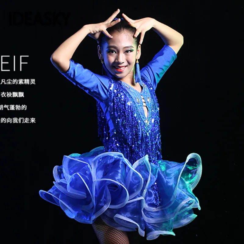 Танцевальное платье для латинских танцев девочек детская танцевальная одежда с