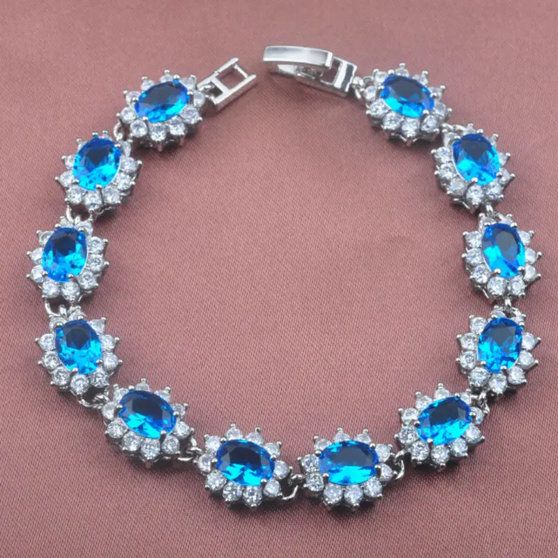 Необычные небесно-голубые циркониевые женские серебряные Ювелирные наборы с