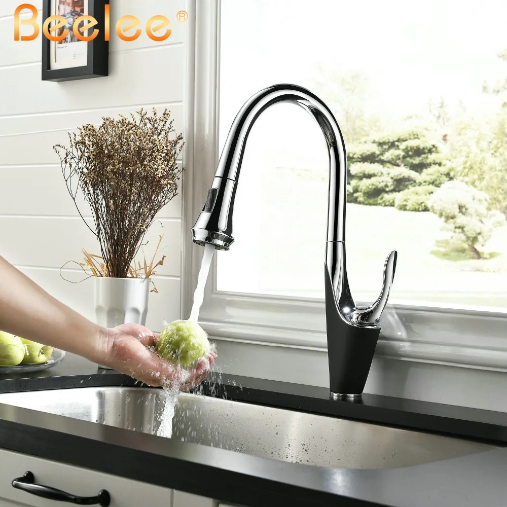 Kitchen Faucet with Dual Function Pull Down Spray Head Single Hole Commercial Handle High Arc Level Beelee BLW054 | Обустройство дома