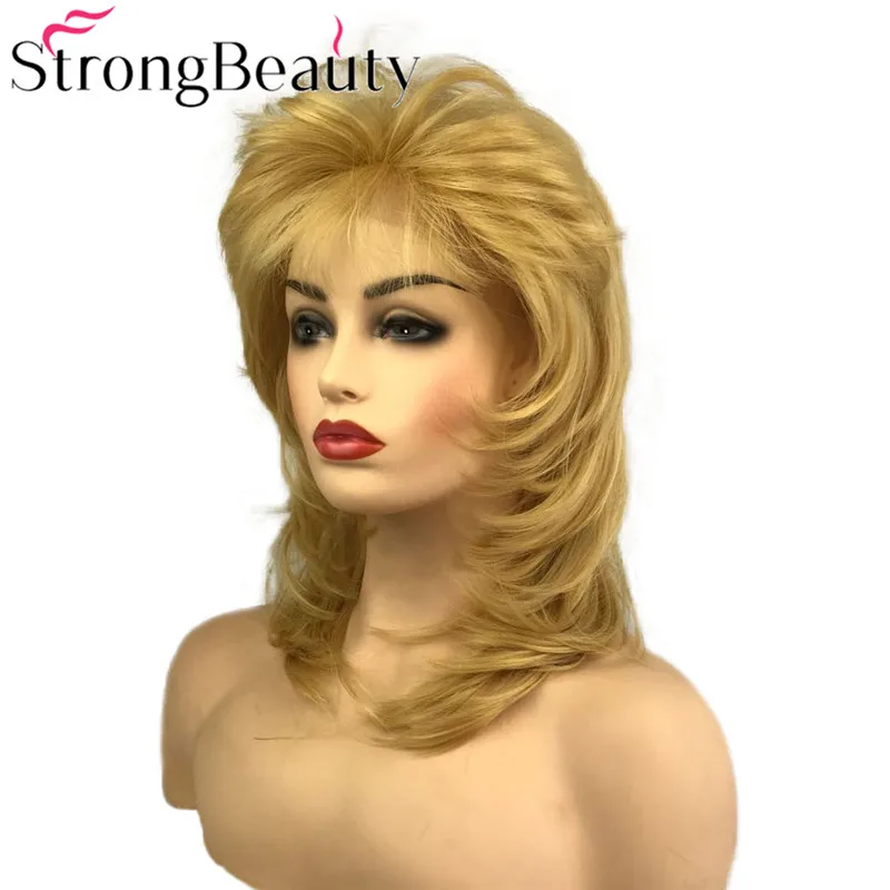 StrongBeauty парик фронта шнурка натуральный прямой синтетический средний длинный парик Желтый Золотой светловолосый парик для женщин