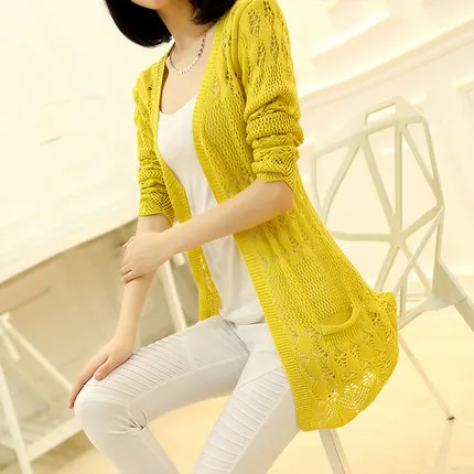 Spring and Autumn new women's hollow knit cardigan sweater long loose (6 colors optional) |
