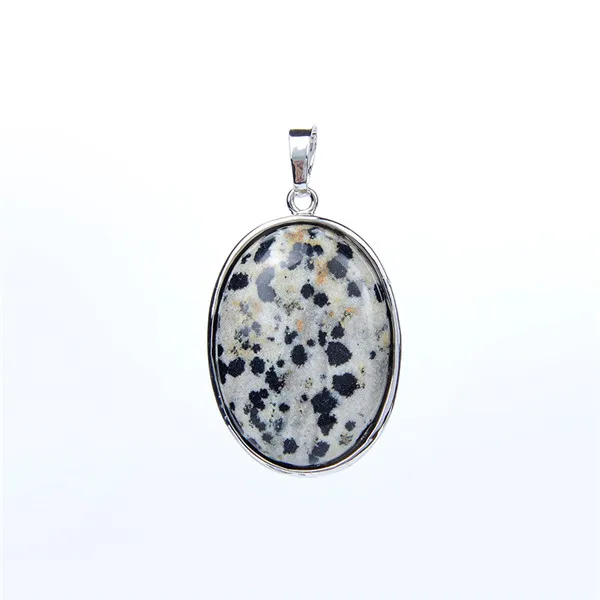 Dalmation Jasper Простой Овальный посеребренный пурпурные аметисты розовый кварцевый кристалл лазурит натуральный камень кулон для ожерелья модные украшения - Окраска металла: Dalmation Jasper