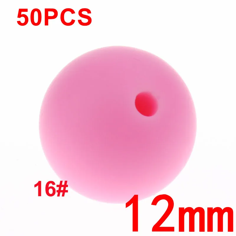 16 Pink 50 шт., 12 мм, круглые силиконовые бусины для прорезывания зубов, BPA бесплатно, Детские Прорезыватели, соски, клипсы, цепочка, сделай сам, для детей, жевательные игрушки для душа, подарок - Цвет: 16 Pink