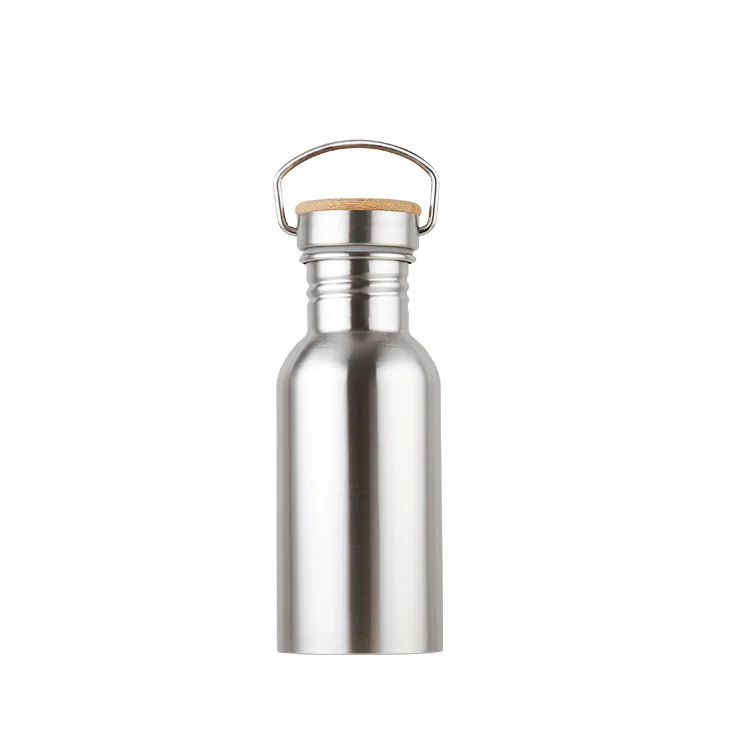 Wooden cover Горячая Bpa бесплатно 500/750 мл одна стенка портативный Нержавеющая сталь 304 Спорт и Открытый чайник велосипед моя бутылка для воды бамбуковая крышка - Цвет: Wooden cover