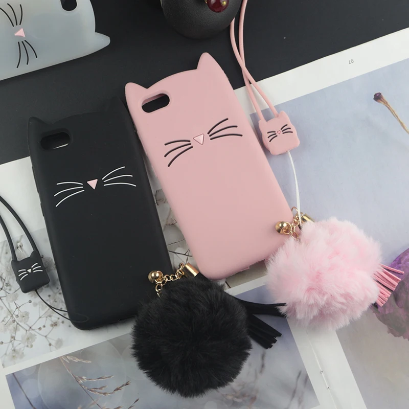 Cute 3D Cartoon Silicon Case for iPhone 14 13 11 12 Pro 7 8 Plus 6s 5 5S SE 4s XS Max XR Glitter Beard Cat Lovely Ears Cover for