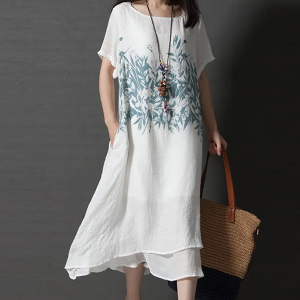 2019 летние женские размера плюс свободные пляжные платья 2 цвета Туника