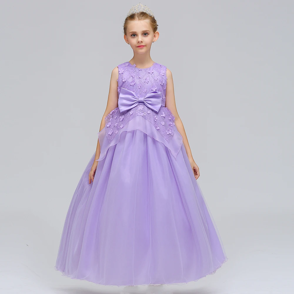Purple Lace Princess Dresses Kids Prom Gown Evening Dresss Wedding Party Dress Girls Clothes Tulle Children's Costume LP-70 | Детская