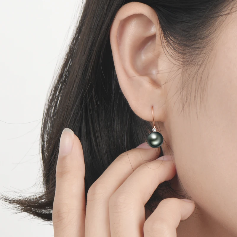 

Lnngy 18K Gold Tahitian Pearl Drop Earrings 8-9mm Black Pearl 18K Solid White/Yellow/Rose Gold Real Diamond Dangle Earrings