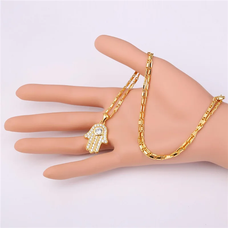 Collare Fatima Hamsa ручная подвеска с кубическим цирконием и кристаллами религиозный