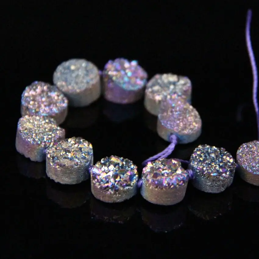 16 шт./нить 12 мм титановые Радужные плоские круглые кабошоны Drusy Agates бусины из