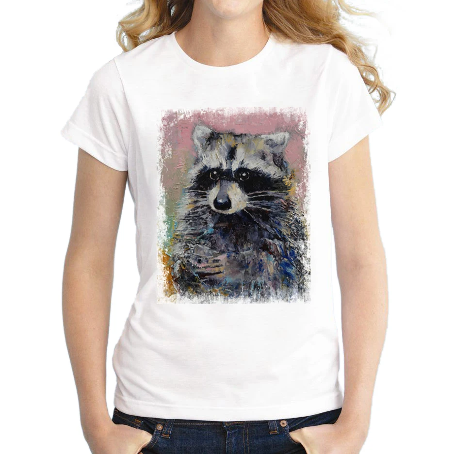 Новинка 2018 модная Женская Ретро футболка с принтом енота Повседневная коротким