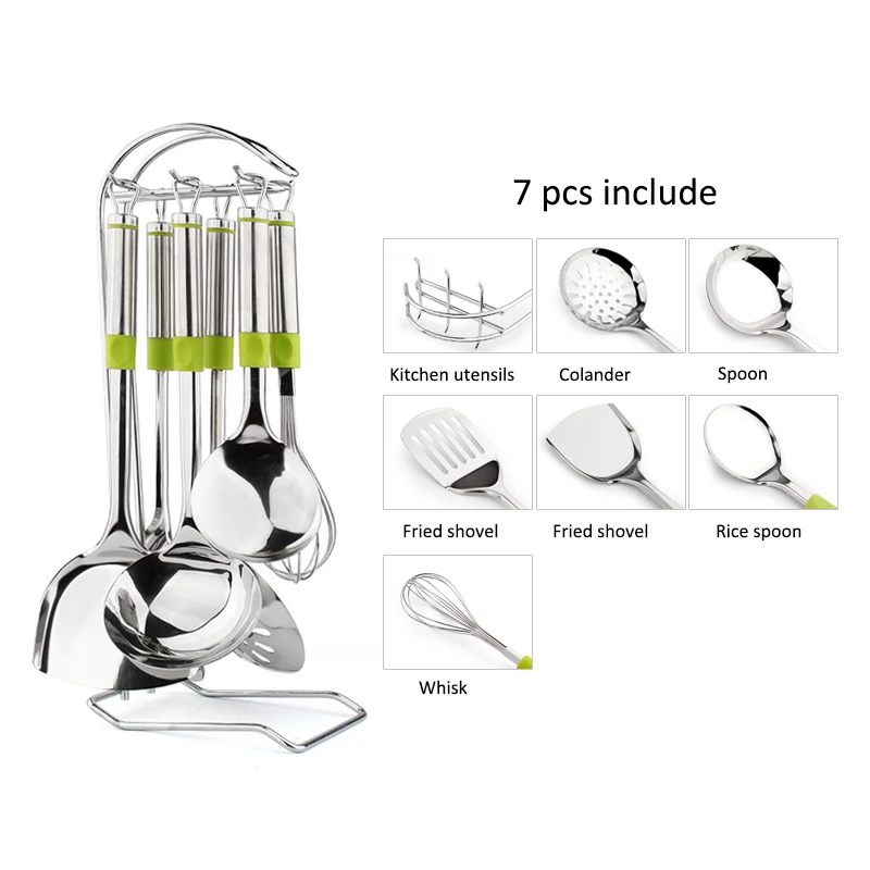 

7Pcs/set Multi-functional Kitchen Stainless Steel Utensil Sets Cooking Spoons Cook Long Shovel Spatula Durable Cooking Tools