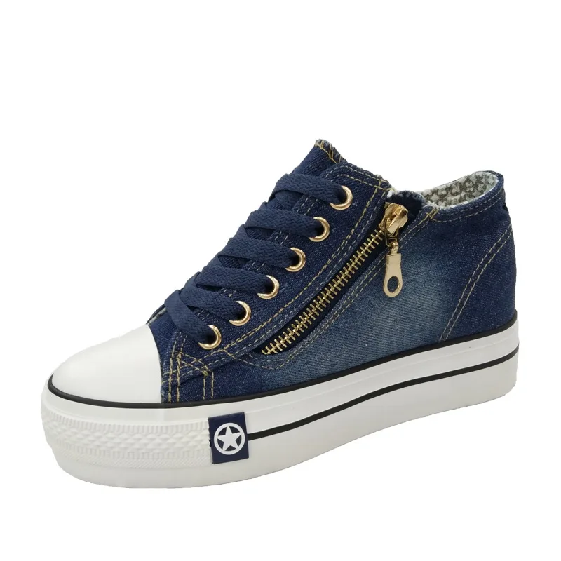 Новая женская обувь на толстой подошве увеличивающая рост Модная Джинсовая