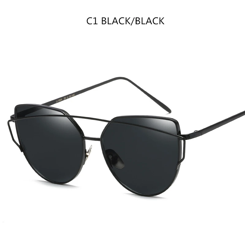 Black Black Новая мода кошачий глаз солнцезащитные очки для женщин Роскошные брендовые дизайнерские зеркальные линзы Винтажные Солнцезащитные очки розовое золото металл UV400 oculos - Цвет линз: Black Black