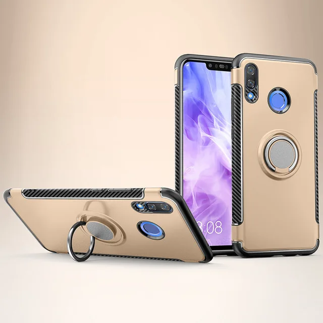 Gold Huawei Y9 Case Cover Armor Full Protection Ring Magnetism Holder Shockproof TPU+PC sfor Huawei Y9 Car Shell Funda Capa - Color: Gold