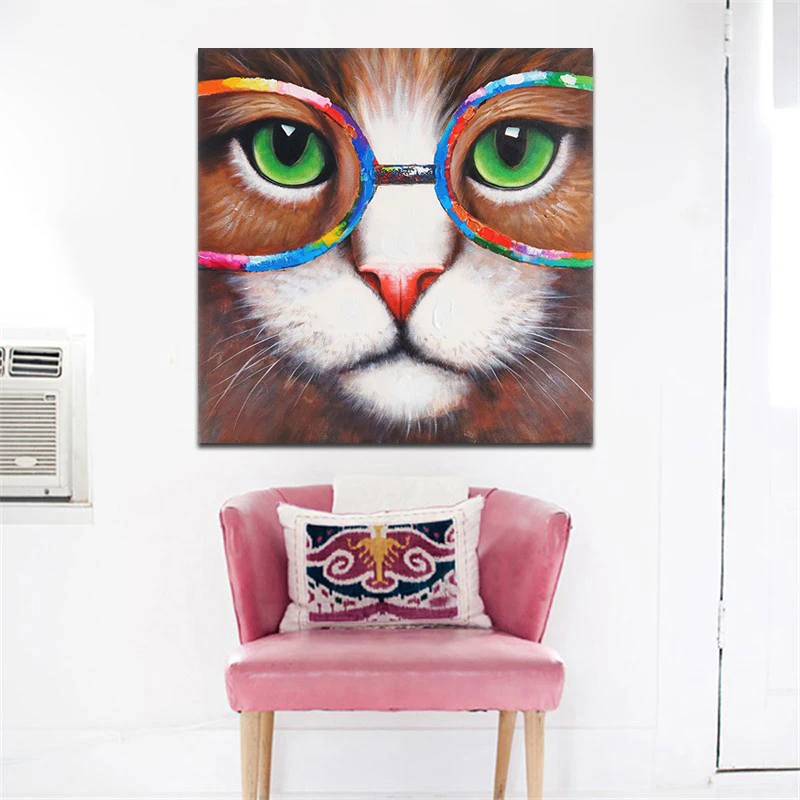 Abstract Art Posters and Prints Wall Canvas Painting Cool Cat Wearing Glasses Decorative Pictures for Living Room Home Decor | Дом и сад