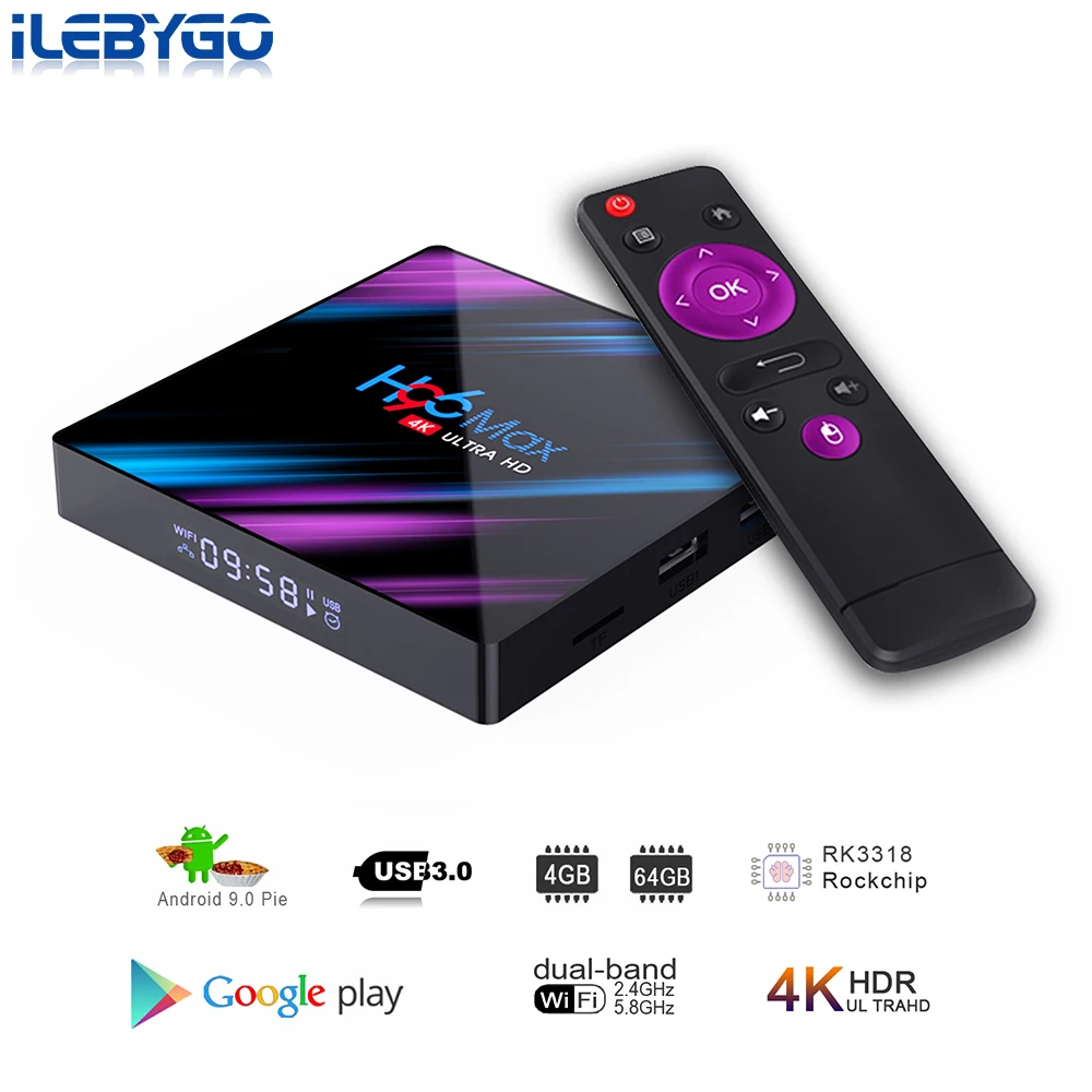 Android 9 0 ТВ бокс на Rockchip RK3318 4 Гб 64 Смарт коробка H.265 K 60fps Google Play Store Netflix Youtube г 32