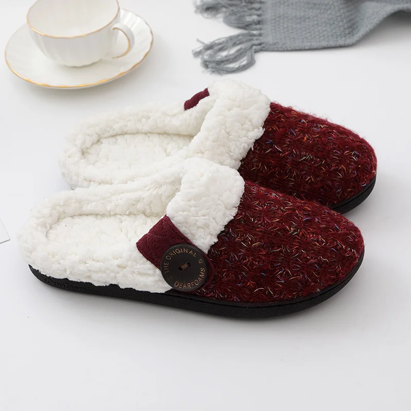 

Winter 2019 warm soft women's fashion One button style Non-slip sole Bottom Cotton Women Slippers Shoes Indoor Shoes Woman