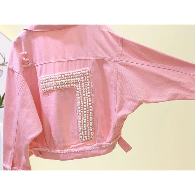 Женская джинсовая куртка с бусинами Повседневная Свободная ковбойская большого