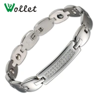 wollet jewelry cz stone bio magnetic stainless steel bracelet bangle for men healing energy solid germanium hematite health care