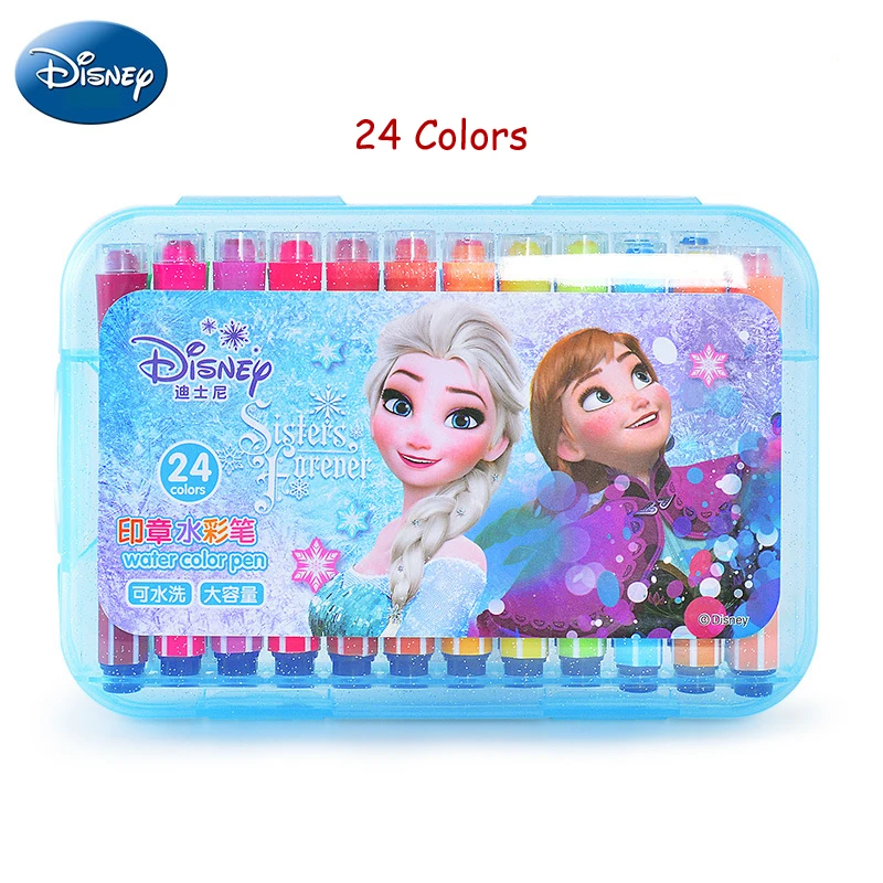 24 Colors frozen Дисней краски ing поставки водяная кисть мультфильм Микки Маус принцесса замороженная Эльза краски кисти набор канцелярских акварельных кистей - Цвет: 24 Colors frozen