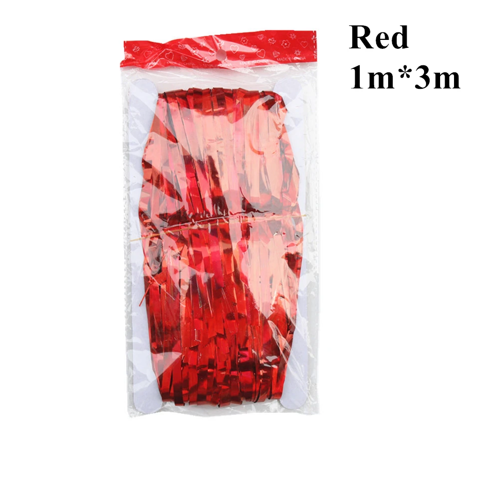2M 3M Gold Silver Metallic Rain Foil Curtain Tinsel Fringe Tassel Birthday Party Wedding Decoration Backdrop Curtain Photo Props - Цвет: 3m red