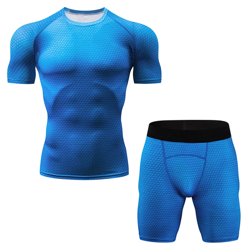 Новый Фитнес компрессионный набор футболка мужская 3DMMA печать Crossfit мышцы рубашка