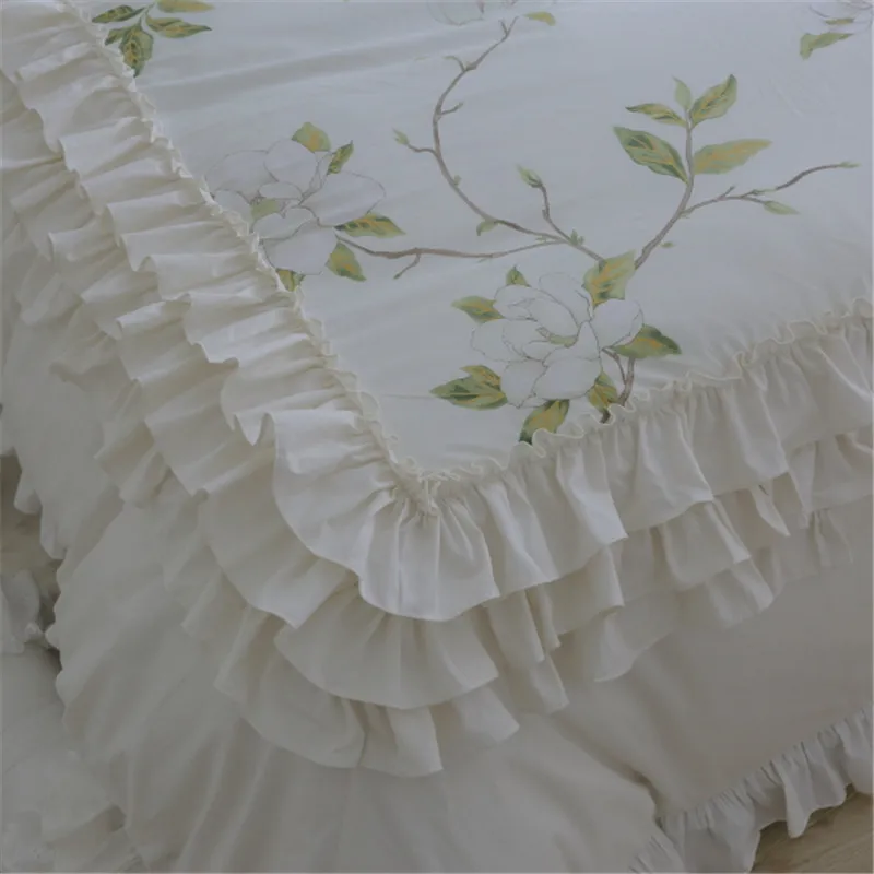 Free shipping princess cake layers ruffles embroidery beige bedding twin full queen king size постельное белье с рюшами YYX |
